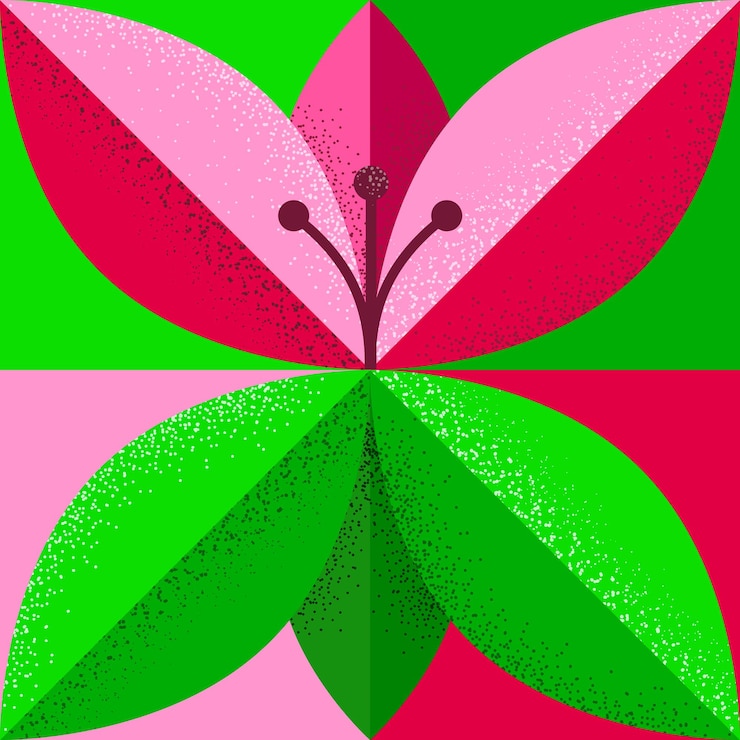 Vettore fiore stilizzato su sfondo quadrato con ombreggiatura punteggiata formato vettoriale eps0 rosa e verde