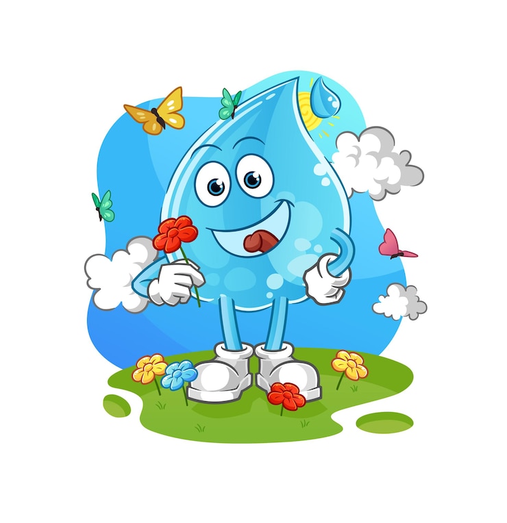 Vettore fiori a goccia d'acqua in primavera. vettore di caratteri