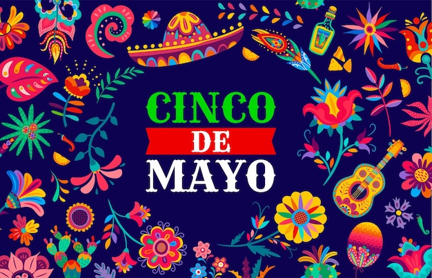 Fiori di bandiera del Cinco de Mayo e chitarra messicana