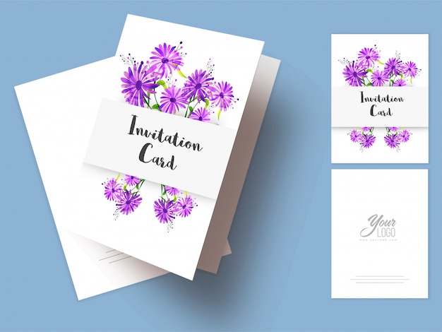 Fiori di colore viola decorato Invitation Card.