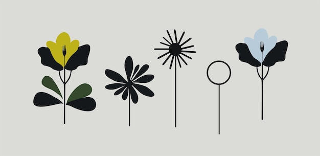 Fiori illustrazione creativa icone di stile minimal line art vettore