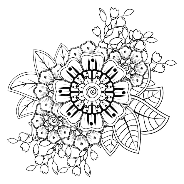 Fiori in bianco e nero Doodle art per libro da colorare