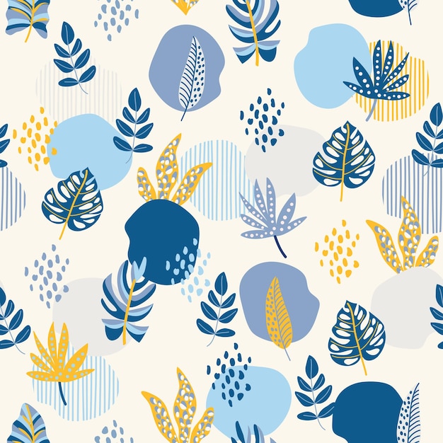 Fiori moderni e foglie botaniche motivo senza cuciture vecor illustrationDesign per tessuti di moda, carta da parati in tessuto, rivestimento web e tutte le stampe