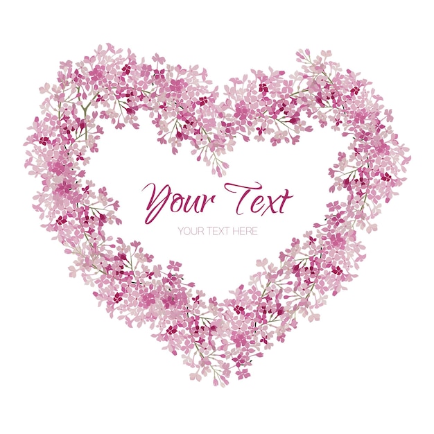 Fiori rosa Corona a forma di cuore Biglietto di auguri su sfondo bianco Illustrazione Frame valentins day