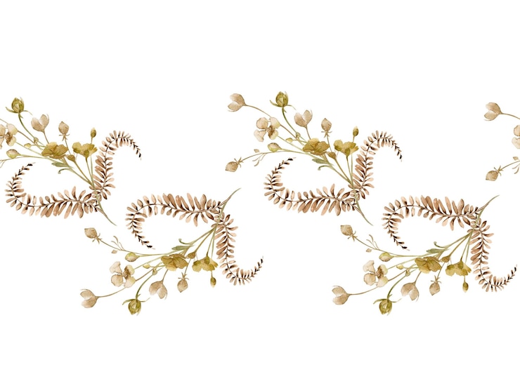 Vettore fiori secchi felci in acquerello monocromatico colore beige fiori astratti in colore sienna confine senza cuciture isolati piante selvatiche fantastiche gemme disegnate a mano disegno di marchio in stile naturale tessile