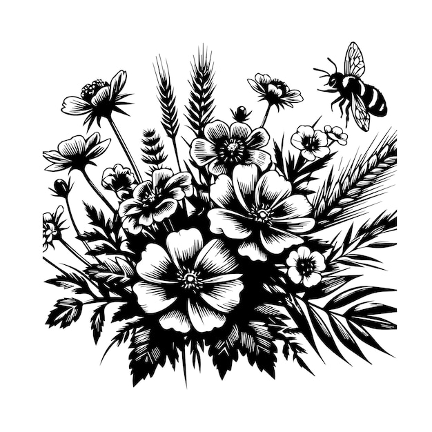Fiori selvatici vettore nero Clipart