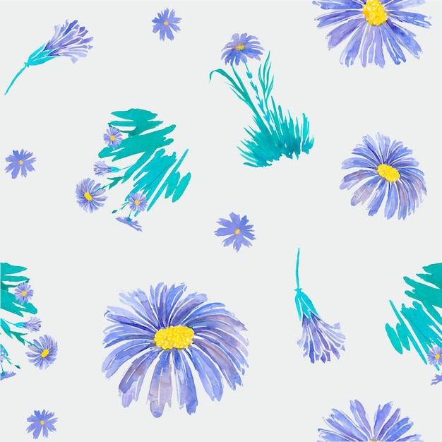 Fiori viola e foglie motivo senza cuciture Illustrazione ad acquerello dipinto a mano