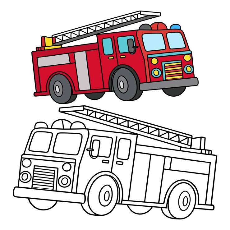 Vettore fire engine illustration for coloring and educational purposes