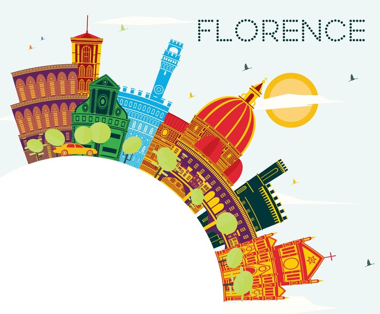 Vettore firenze città skyline con edifici colorati cielo blu e copia spazio viaggi d'affari e turismo concetto con architettura moderna firenze paesaggio cittadino con punti di riferimento