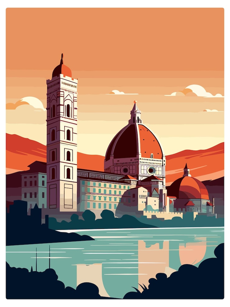 Vettore firenze italia decorazione vintage poster di viaggio souvenir cartolina postale ritratto pittura wpa illustrazione