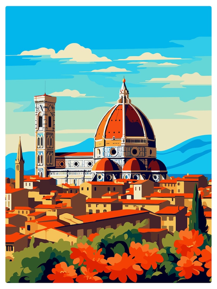 Vettore firenze italia vintage travel poster wall art print souvenir postcard ritratto illustrazione wpa