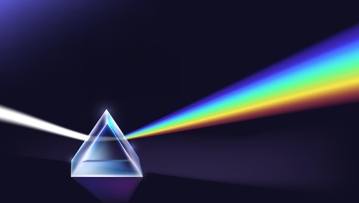 Vettore fisica luce che passa attraverso un prisma triangolare