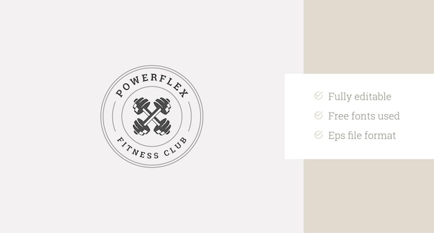 Fitness club gym sport circle modello di design del logo retro con manubri incrociati vettoriali piatti