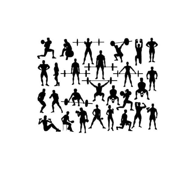 Fitness e ginnastica Silhouettes disegno vettoriale artistico