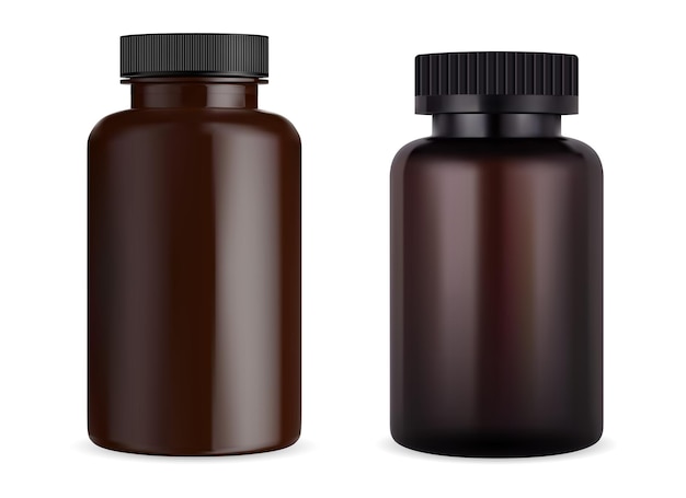 Flacone per pillole marrone Barattolo per capsule vitaminiche in plastica color ambra Set di confezioni per compresse per integratori scatola rotonda