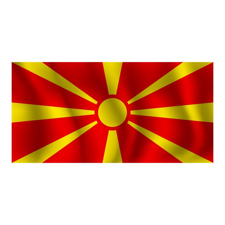 Vettore flag of north macedonia wavy flutters in wind with folds 3d