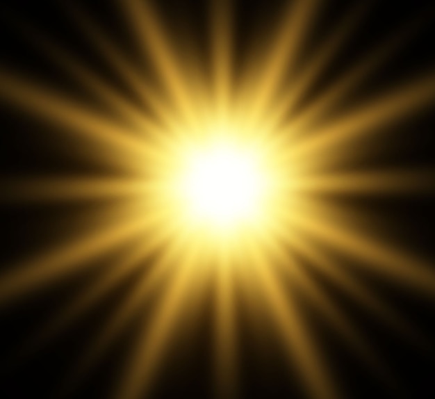 Flash per lenti speciali, effetto luce. Il flash lampeggia raggi e proiettore. illust.Luce incandescente bianca. Bella stella Luce dai raggi. Il sole è retroilluminato. Bella stella luminosa. Luce del sole. Bagliore.