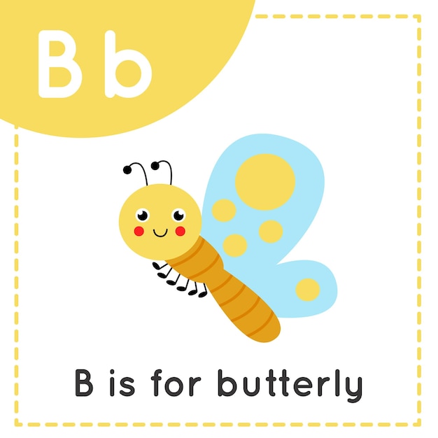 Flashcard alfabeto animale per bambini Imparare la lettera BB è per la farfalla