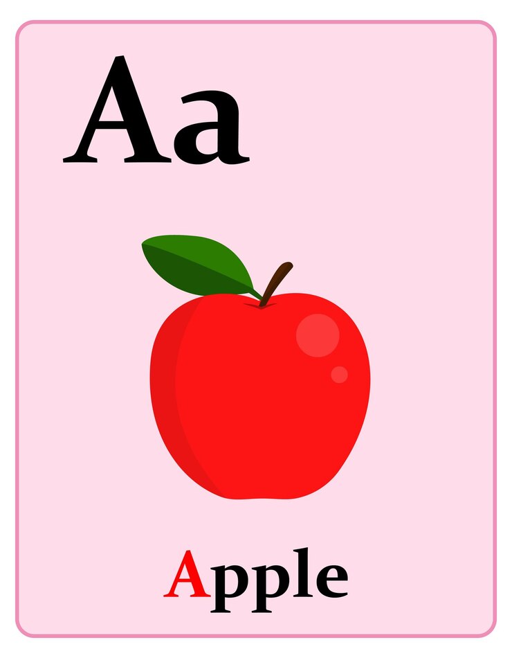 Vettore flashcard dell'alfabeto con la lettera a per la mela