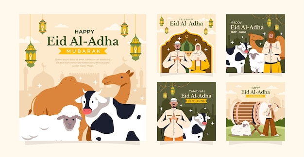 Flat islamic eid al-adha raccolta di post su Instagram