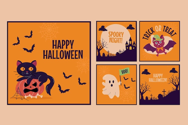 Flat style happy halloween raccolta di social media storie Instagram