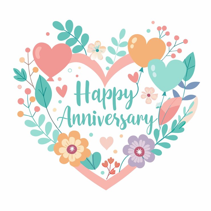 Floral Heart Happy Anniversary Design vettoriale