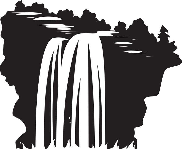 Vettore flowing elegance una graziosa illustrazione vettoriale di una cascata in un paesaggio lussureggiante