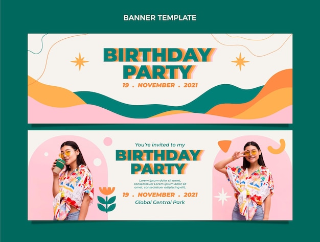 Flt design minimal compleanno banner orizzontali