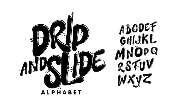 Vettore fluidic elegance az display font in maiuscolo con intricazioni liquide