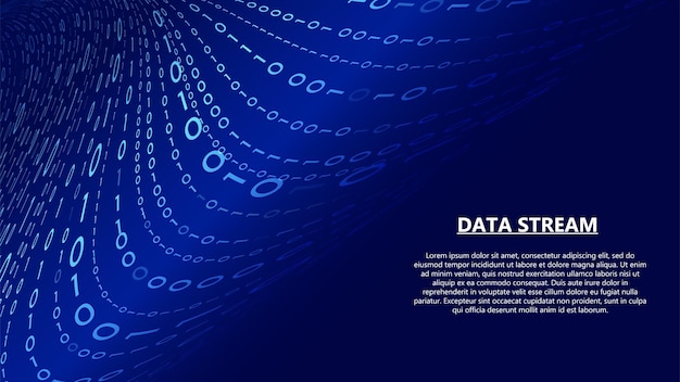 Flusso blu di codice binario Flusso digitale di dati codificati Analisi Trasferimento blockchain Visualizzazione di grandi dati Sfondo matrice vettoriale Codifica e hacking