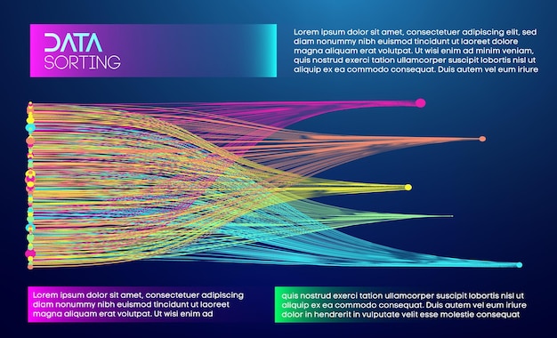Flusso di dati tecnologici con connessioni colorate organizzate in un disegno astratto