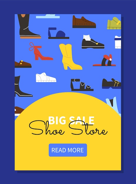Flyer blu con concetto vettoriale di scarpe
