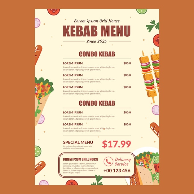 Flyer del menu del kebab