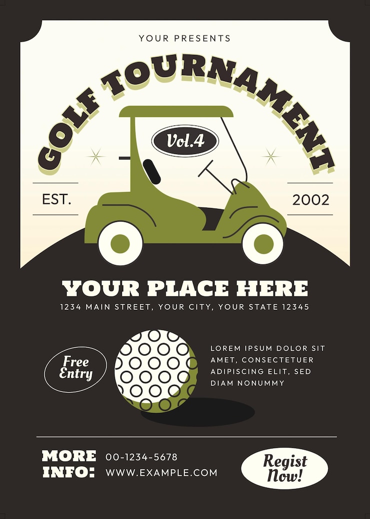 Vettore flyer del torneo di golf