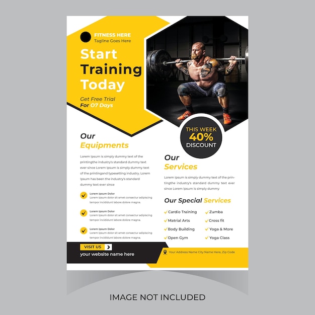 Flyer di ginnastica e fitness, di bodybuilding, di sport, di atletica, flyer di modello, di brochure di poster