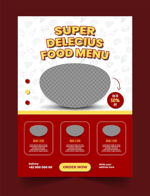 Flyer di promozione di menù alimentari e ristoranti