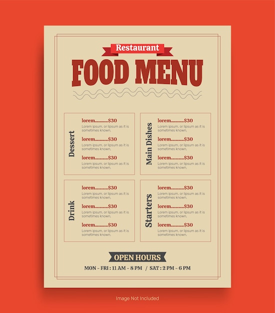 Flyer di promozione di menù alimentari e ristoranti