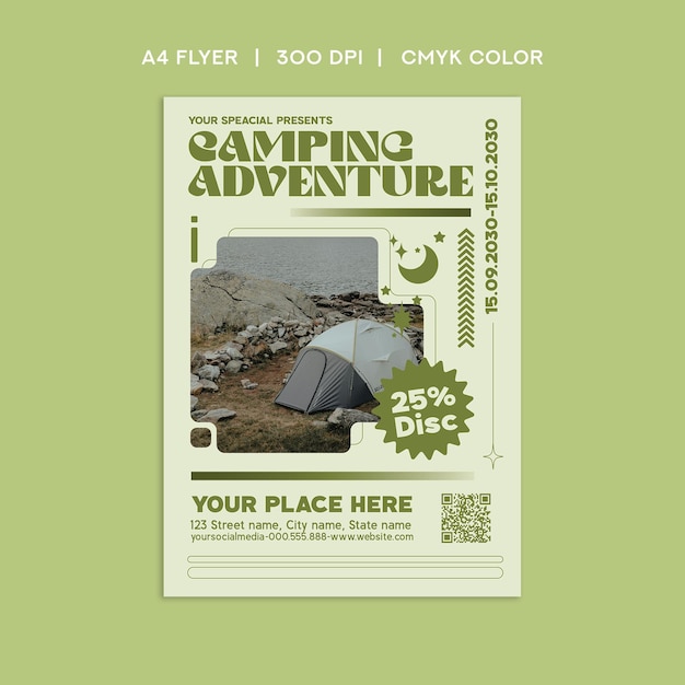 Flyer per l'avventura in campeggio