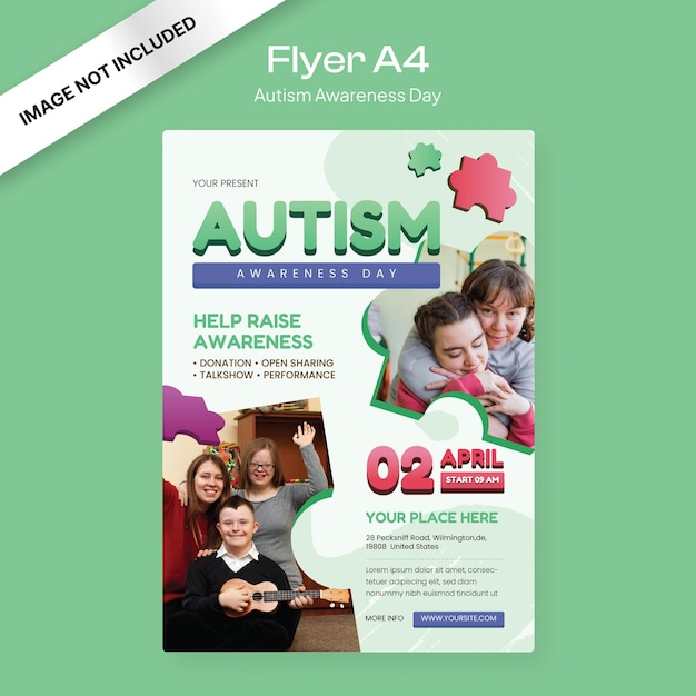 Flyer verde per la Giornata della consapevolezza dell'autismo