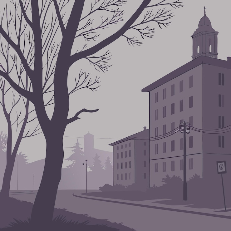Vettore fog in cities misty illustrazione urbana per gli sfondi