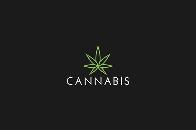 Foglia di cannabis verde in stile linea per il logo aziendale medico e sanitario