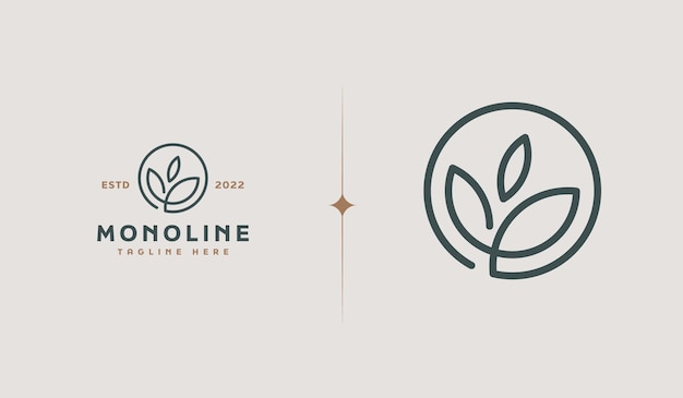 Foglia Fiore Albero monoline Simbolo premium creativo universale Modello di logo dell'icona del segno vettoriale Illustrazione vettoriale