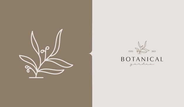 Foglia Pianta Fiore Logo Monoline Simbolo premium creativo universale Modello di logo dell'icona del segno vettoriale Illustrazione vettoriale