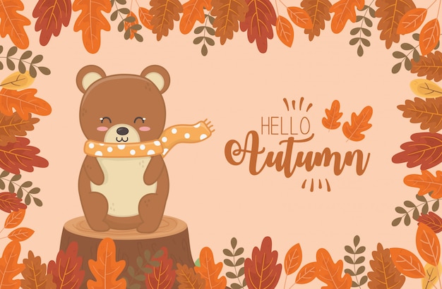 Fogliame animale carino ciao autunno
