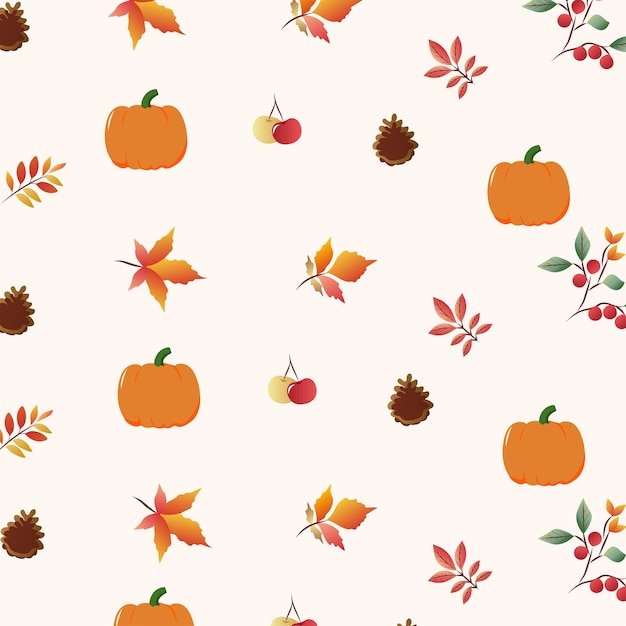 foglie d'autunno a disegno senza cuciture con sfondo di zucca