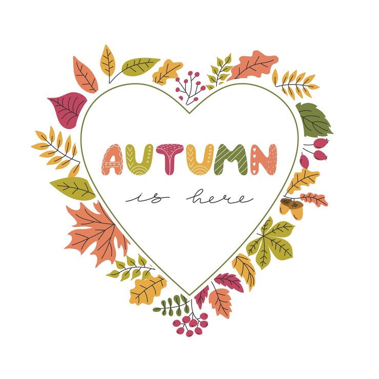 Vettore foglie d'autunno a forma di cuore cornice di confine foglia cadente sfondo doodle moderno caduta astratta