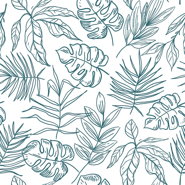 Foglie di palma piante tropicali disegno vettoriale senza cuciture disegnato a mano monocromatico