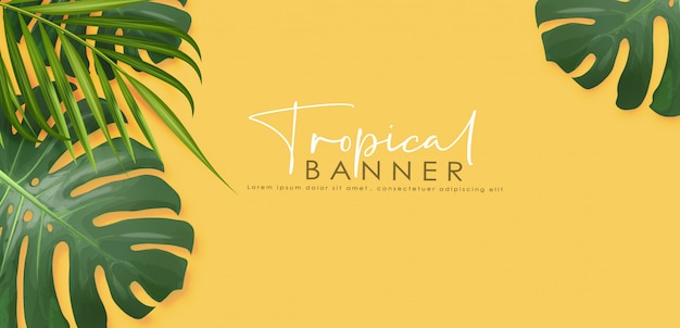 Foglie tropicali realistiche, estate, sfondo esotico