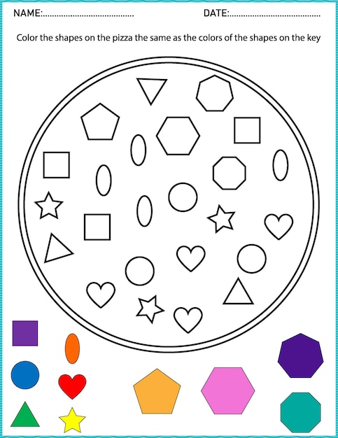 Foglio di lavoro per attività di colorazione della pizza a forma per la scuola materna