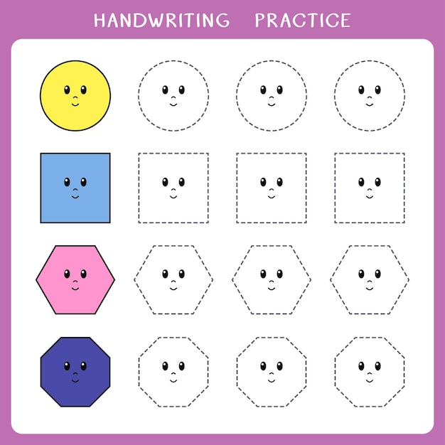 Foglio di pratica della scrittura a mano con forme geometriche